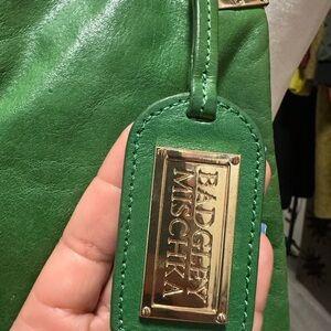 Badgley Mischka Green Leather Shoulder Bag with Gold Plate